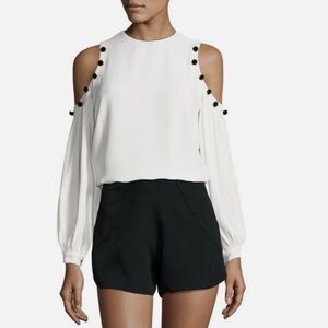 ALEXIS Erica Black Button-Trim Cold-Shoulder Cream Top Blouse Women’s Sz Small